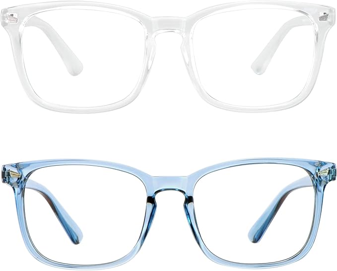 LifeArt 2 Pairs Blue Light Blocking Glasses with Spring Hinge, Computer Reading Glasses, Gaming Glasses, TV Glasses for Women Men (Clear&Blue, +2.75 Magnification)