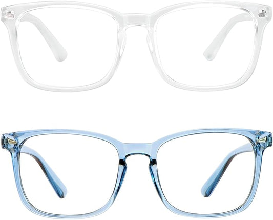 LifeArt 2 Pairs Blue Light Blocking Glasses with Spring Hinge, Computer Reading Glasses, Gaming Glasses, TV Glasses for Women Men (Clear&Blue, +2.25 Magnification)