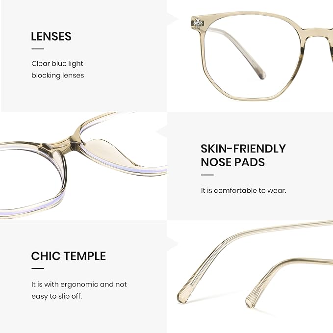 Cyxus Retro Blue Light Glasses Men - Square TR90 Metal Blowline Frame Stylish Trendy for Computer Daily Work 8252