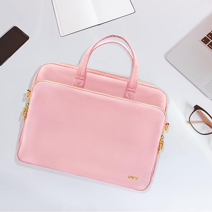 14 Inch Laptop Bag Case for Women Men Compatible with HP Chromebook OmniBook Envy/14 MacBook Pro M5/Dell Pro Inspiron XPS/Lenovo Yoga, Messenger Carrying Briefcase Computer Bag Case, Pink