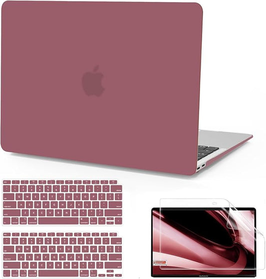 B BELK Compatible with MacBook Air 13 inch Case 2022 2021 2020 2019 2018 A2337 M1 A2179 A1932, Matte Plastic Hard Shell+ Keyboard Cover+Screen Protector for MacBook Air 13.3 inch Case, Tea Petal Pink