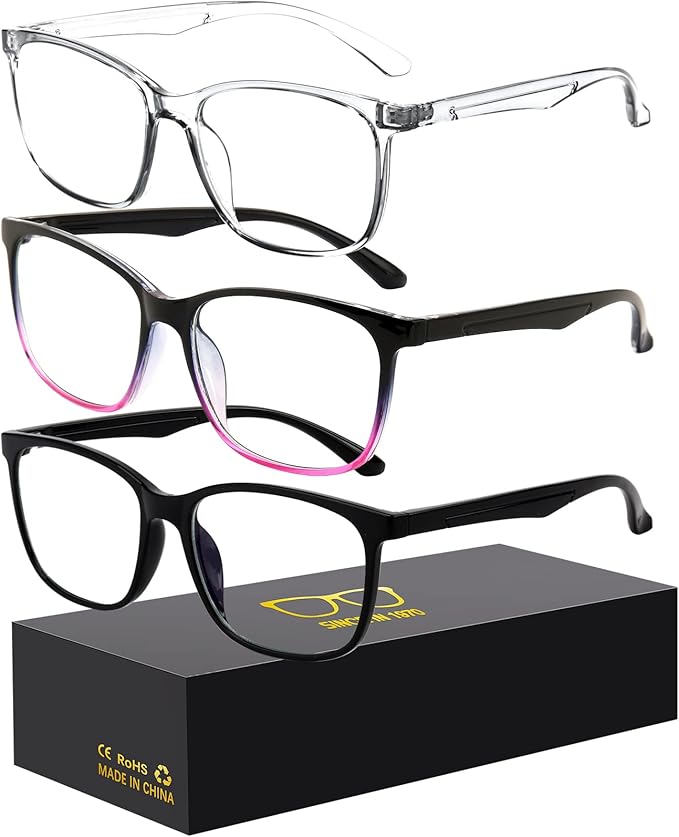 Oilway Blue-Light Blocking Glasses Computer Reading/Gaming/TV/Phones Glasses Fashion Anti Eyestrain Glasses for Women Men（E5 Black + Blackviolet + Transparent）