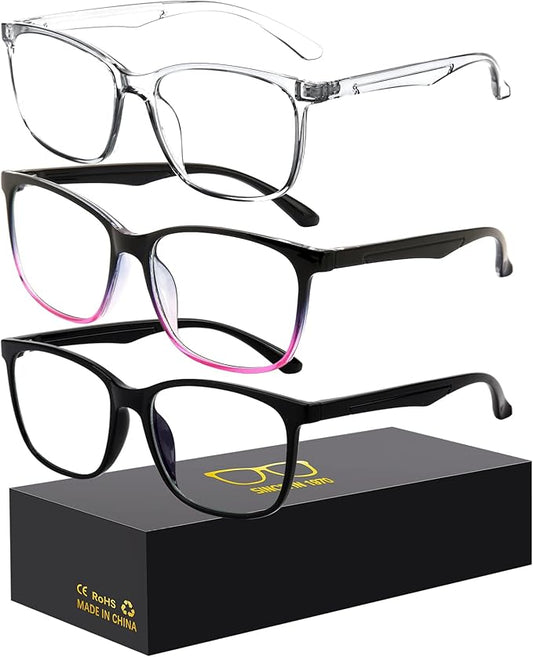 Oilway Blue-Light Blocking Glasses Computer Reading/Gaming/TV/Phones Glasses Fashion Anti Eyestrain Glasses for Women Men（E5 Black + Blackviolet + Transparent）