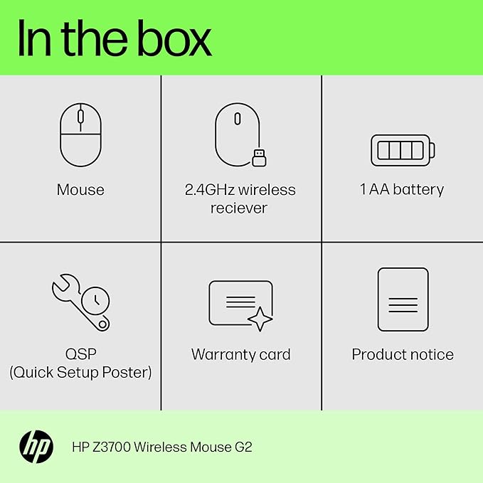 HP Z3700 G2 Wireless Mouse - White, Sleek Portable Design fits Comfortably Anywhere, 2.4GHz Wireless Receiver, Blue Optical Sensor, for Wins PC, Laptop, Notebook, Mac, Chromebook (681S1AA#ABL)