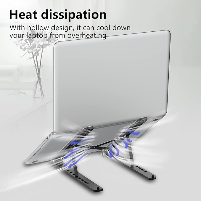 Tonmom Laptop Stand for Desk, Adjustable Laptop Riser ABS+Silicone Foldable Portable Notebook Holder, Ventilated Cooling Notebook Mount Computer Stand for 10-15.6” Laptops,Tablets-Black