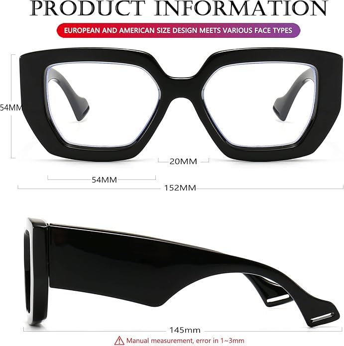 AIEYEZO Thick Frame Blue Light Glasses Men Women, Fashion Square Computer Eyeglass Anti Eyestrain & Prevent Headache