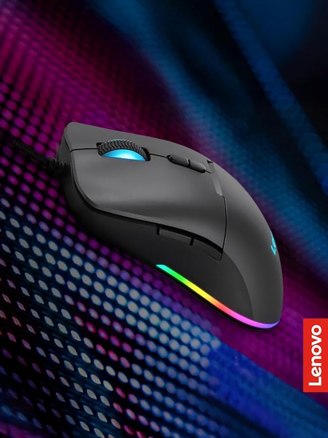 Lenovo M210 RGB Wired Gaming Mouse for PC, Laptop, Computer with Windows & Chrome OS - 3 Zone RGB, 8000 DPI Adjustable Sensor, 7 Programmable Buttons ?€? Palm Grip Mouse for Gamers (Black)