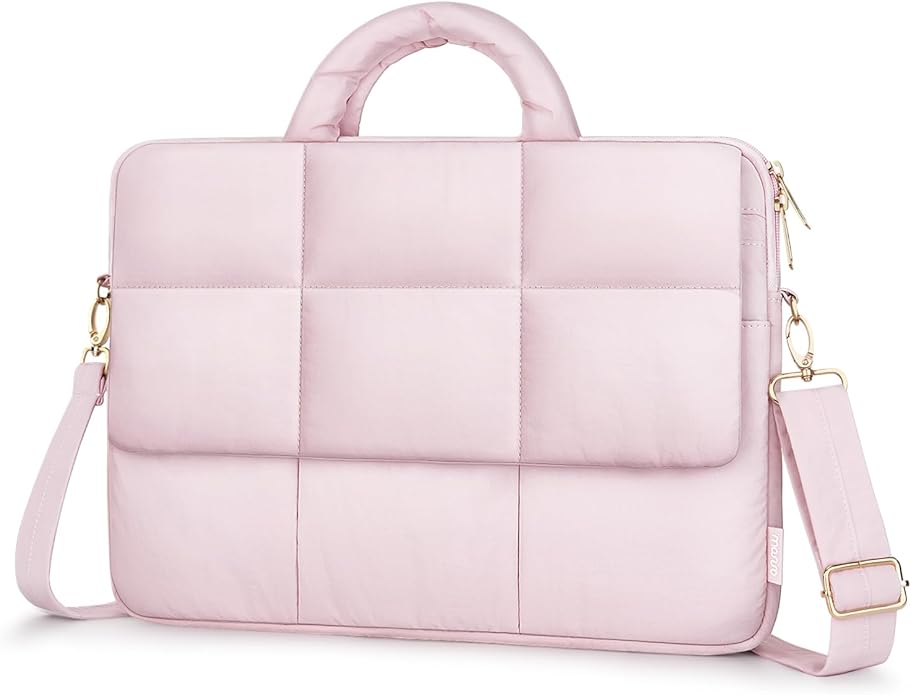MOSISO Puffy Laptop Shoulder Bag, Messenger Computer Bags, Rectangle Quilted Flapover Sleeve Bag with Zipper&Pocket,