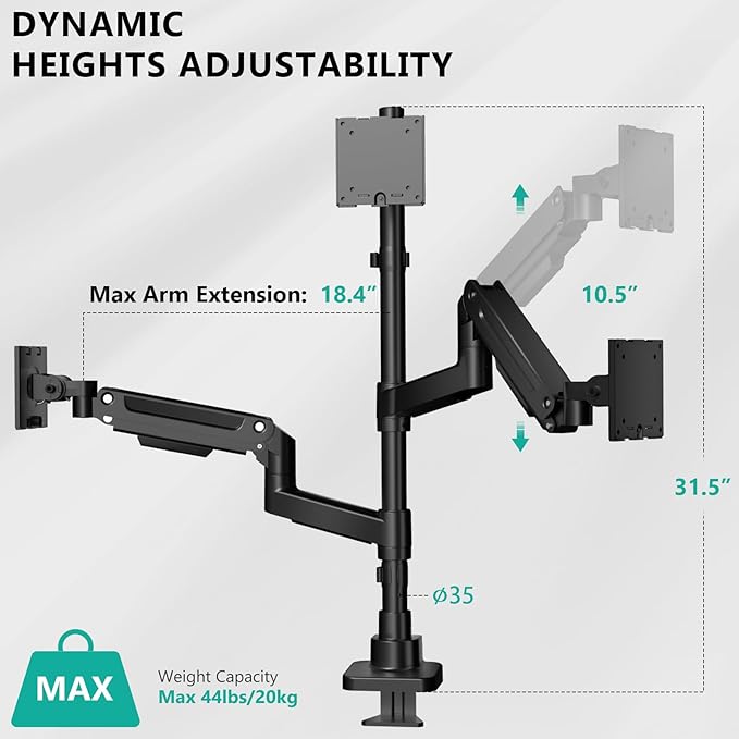 WALI Triple Monitor Mount - Extra Tall 3 Monitor Desk Mount for 13-49 Inch Ultrawide Screens, Up to 44 lbs, Fully Adjustable Heavy Duty Monitor Arm, VESA 75/100 mm (GSDM003-P), Black