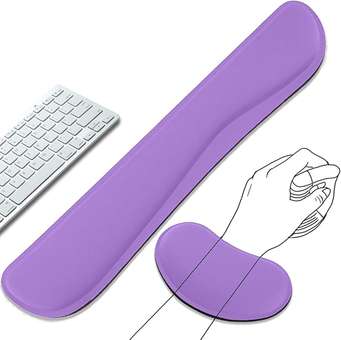 Keyboard Wrist Rest and Mouse Wrist Rest Set - Ergonomic Memory Foam Wrist Cushion - for Wrist Support on Computer, Laptop, Office, Playing Games, Typing Relieves Wrist Pain Purple