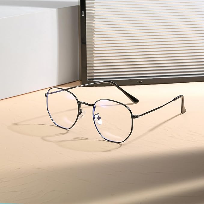 Hexagonal Metal Blue Light Blocking Glasses Anti Eye Strain for Digital Screens Lightweight Frame for Men Women