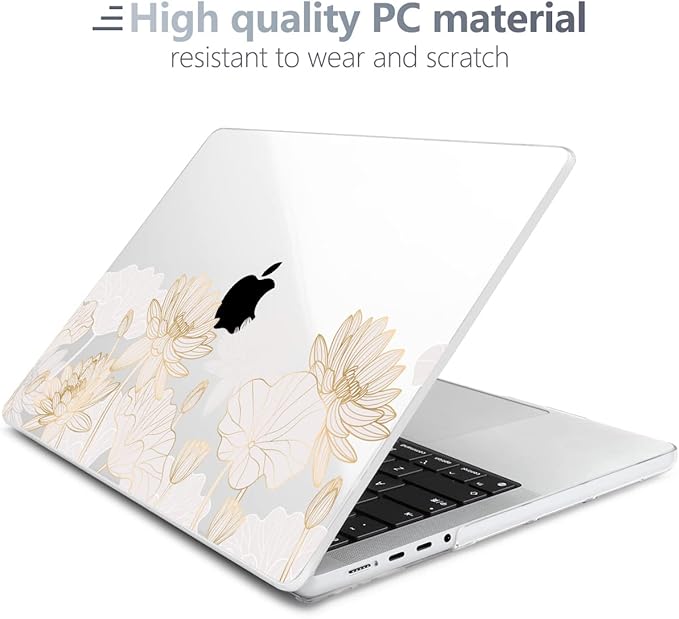 Batianda for MacBook Pro 14 Inch Case 2026-2021 Release M5 M4 M3 M2 M1 Pro/Max, 1.2mm Slim Graphic Hard Shell Cover with Keyboard Cover, Screen Protector 4-in-1 Bundle, Golden Lotus