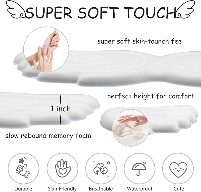 JIKIOU Angel Wing Wrist Rest Ergonomic Memory Foam Wrist Rest for Computer Keyboard Mouse Set, Cute Leather Keyboard & Mouse Support with PU Anti-Slip Base Waterproof White