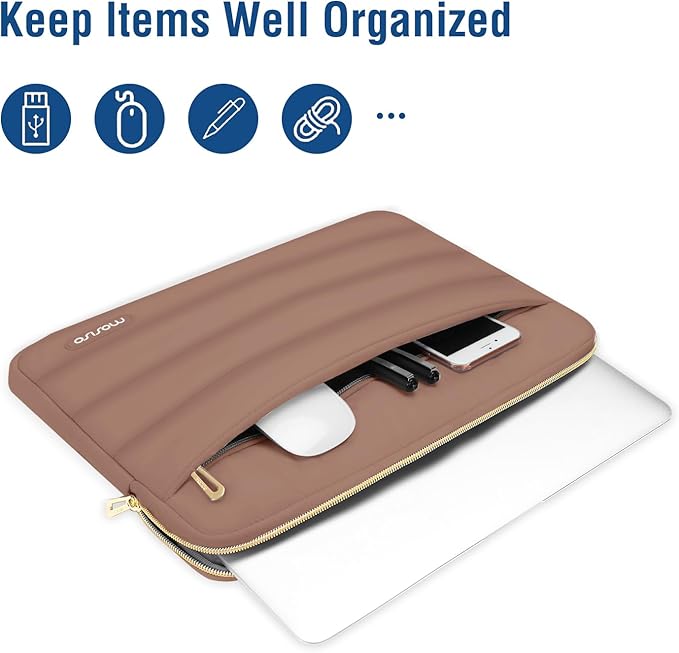 MOSISO Laptop Case 16 inch, 15-15.6 inch Puffy Laptop Sleeve Compatible with MacBook Pro 16 M5 M4 M3 M2 M1, HP Dell ASUS Acer Toshiba Lenovo, Polyester Horizontal Bag with Small Case, Mocha