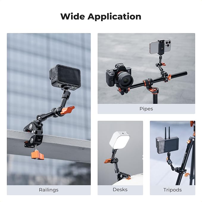 K&F CONCEPT Camera Mount Clamp, Super Crab Clamp with Rotatable Clamping Block, 1/4" and 3/8" Thread Holes for Round Pipe Flat Surface, Camera Mounts, and Other Photographic Accessories - Image 7