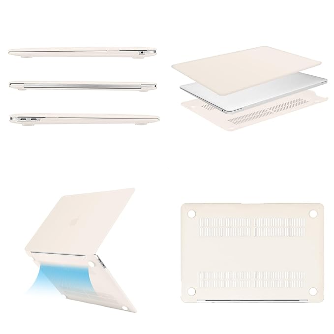 MOSISO Compatible with MacBook Air 13 inch Case M1 Chip 2021-2018 Release A2337 A2179 A1932, Plastic Hard Shell&Keyboard Cover&Screen Film&Storage Bag for MacBook Air 13.3 inch Case, Beige