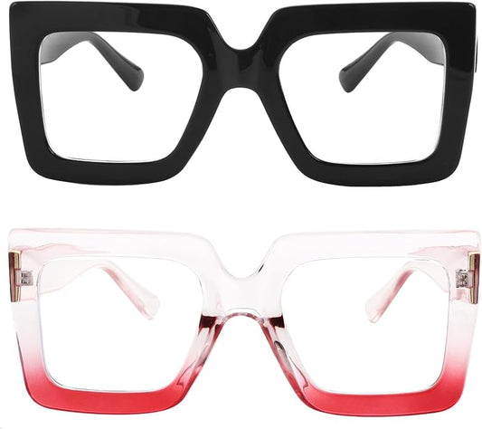 Onrtry Oversized Square Blue Light Glasses for Women Men Thick Frame Big Computer Eyewear Non-Prescription Eyeglasses
