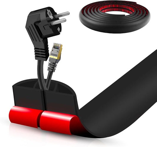 Floor Cord Cover Self Adhesive Cord Hider,10FT Cable Management, Extension Strip Protector for Wires, Prevent Cable Trips for Offices, Gyms, Exhibitions Cavity:0.47"(W) x 0.35"(H) Black by DBHXXMB-HH