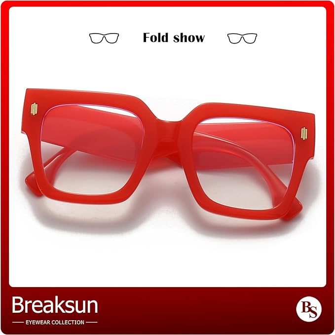 Breaksun Fashion Oversized Blue Light Blocking Glasses for Women Men Trendy Big Square Frame Computer Eyeglasses
