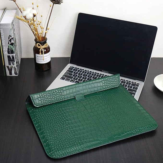 Laptop Sleeve 13-13.6 Inch Crocodile PU Leather Flip Case for 2016-2026 MacBook Neo 13 A18 Pro A3404 Air 13/13.6/ Pro 13 M5 M4 M3 M2 M1, for HP Dell Microsoft 13-13.6" Notebook, Green