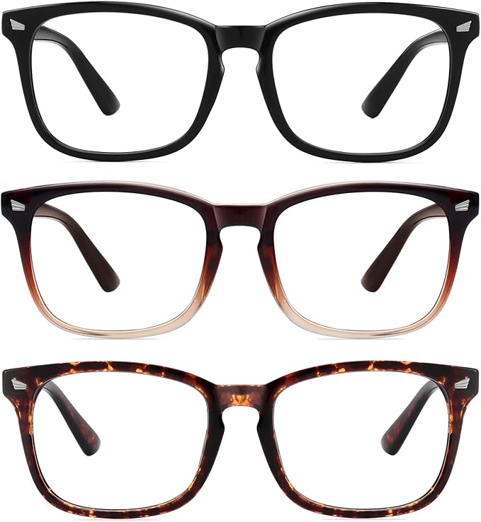 MEETSUN 3-Pack Blue Light Blocking Glasses, Anti Eye Strain Headache (Sleep Better), Computer Glasses UV400 Lens (Black + Brown Gradient + Tortoiseshell)