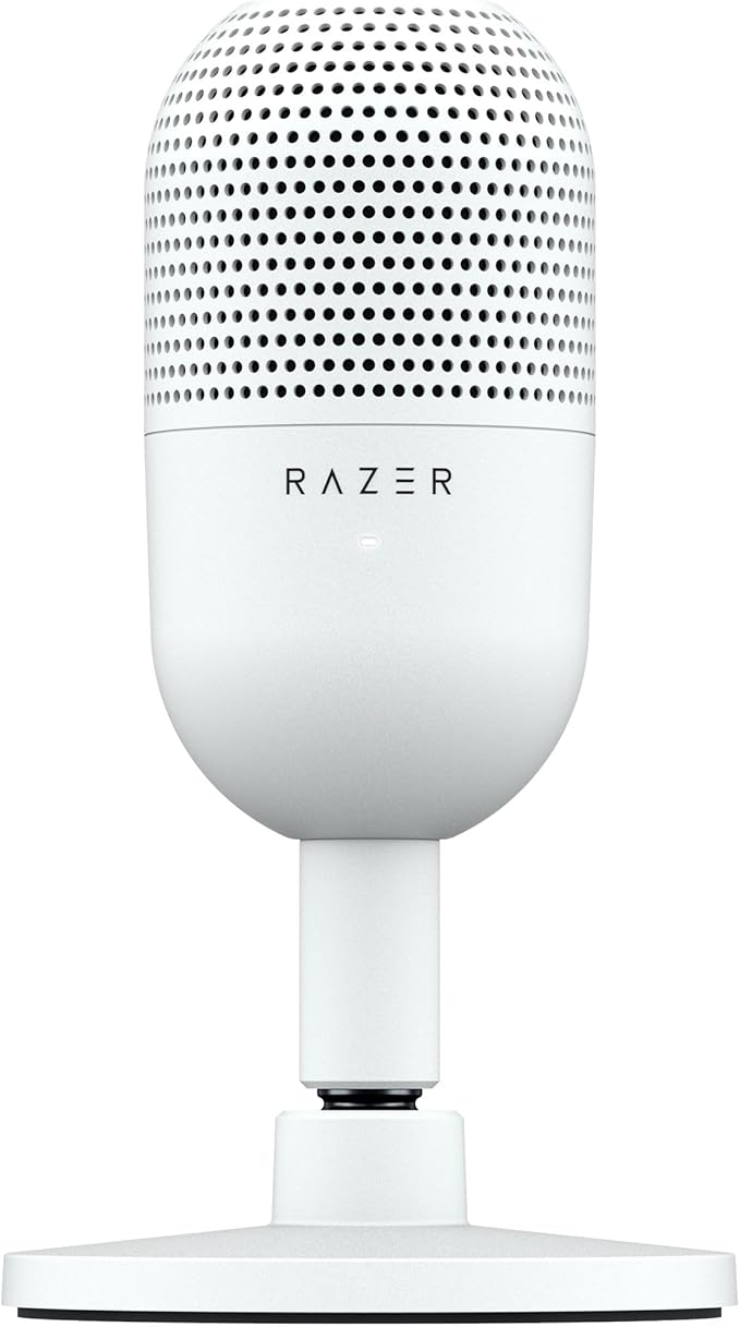 Razer Seiren V3 Mini USB Microphone: Condenser Mic - Supercardioid Pickup Pattern - Tap-to-Mute Sensor with LED Indicator - Shock Absorber - Ultra Compact - PC, Discord, OBS Studio, XSplit - White