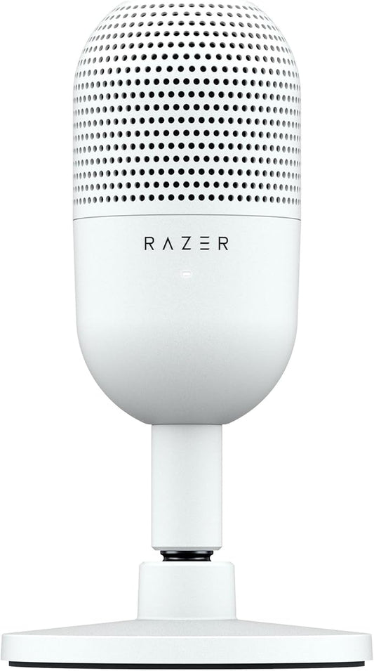 Razer Seiren V3 Mini USB Microphone: Condenser Mic - Supercardioid Pickup Pattern - Tap-to-Mute Sensor with LED Indicator - Shock Absorber - Ultra Compact - PC, Discord, OBS Studio, XSplit - White
