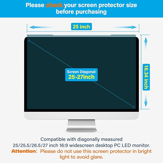 MOSISO 25-27 inch Computer Blue Light Blocking Screen Protector Anti-UV Eye Protection Filter Film Panel for Diagonal 25,25.5,26.5,27 inch 16:9 Widescreen Desktop PC LED Monitor(25x16.34 inch/LxW)