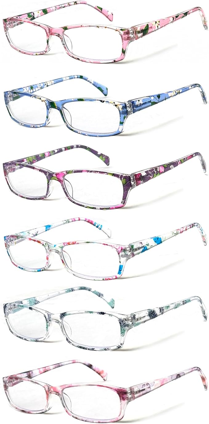 Henotin 6-Pack Reading Glasses Blue Light Blocking Anti Eyestrain Computer Reading Glasses for Women and Men Readers (Mix Color-B, 2.25, Diopters)