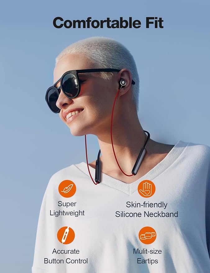 Rythflo Bluetooth Headphones,V5.2 Wireless Bluetooth Earbuds w/Mic in-Ear Magnetic Neckband Earphone 30Hrs Playtime, IPX7 Sweatproof Deep Bass Headset for Phone Call Music Sports (Red)