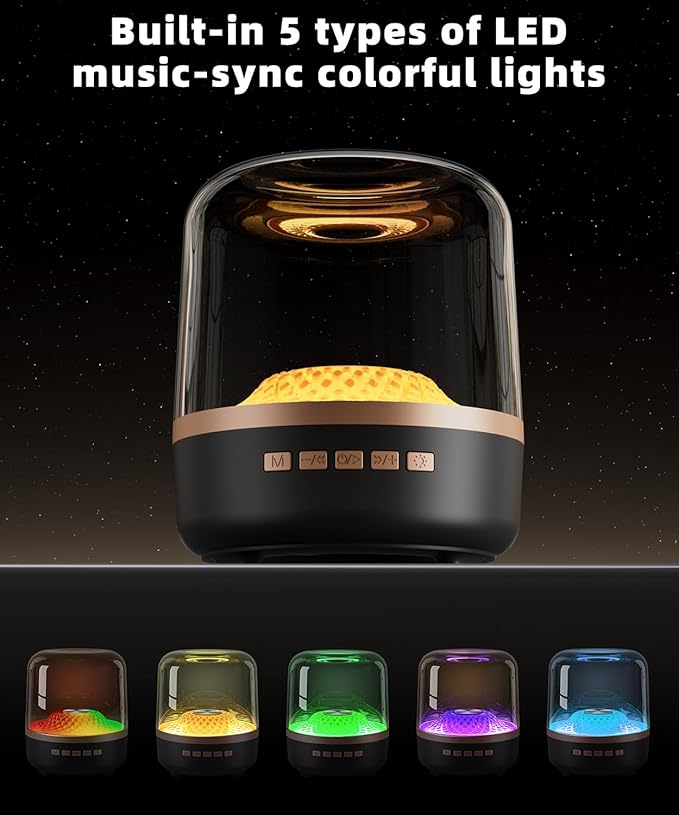Bluetooth Speaker with HD Sound and Lights, Portable Wireless, Long-Lasting Battery Life, TWS Pairing, for Home/Party/Outdoor/Travel/Beach, Stocking Stuffers, Gifts for Adults (Black - 2)