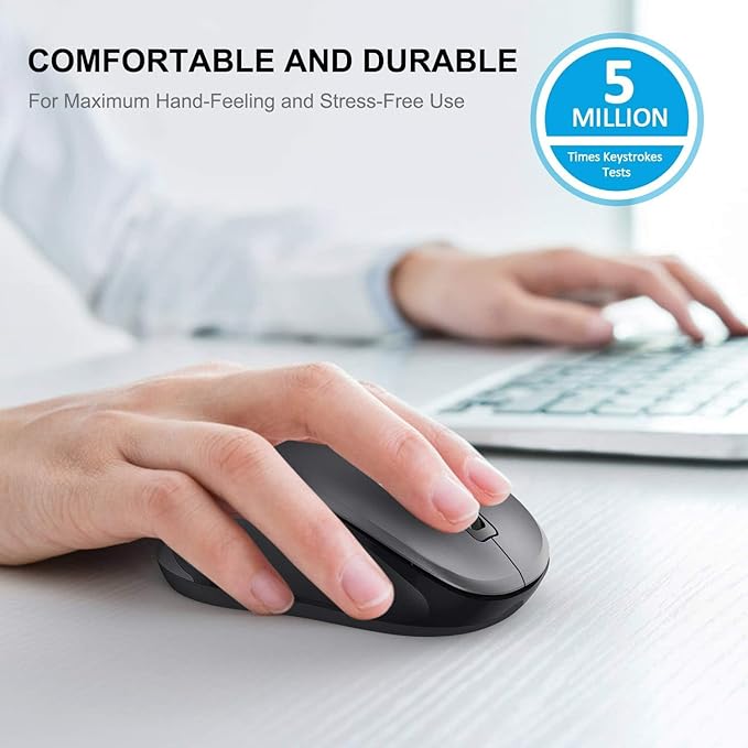 WisFox 2.4G Wireless Mouse for Laptop, Ergonomic Computer Mouse with USB Receiver and Type-C Adapter, 3 Adjustable Levels DPI, 6 Button Cordless Wireless Mice (Grey, 10 Pack)