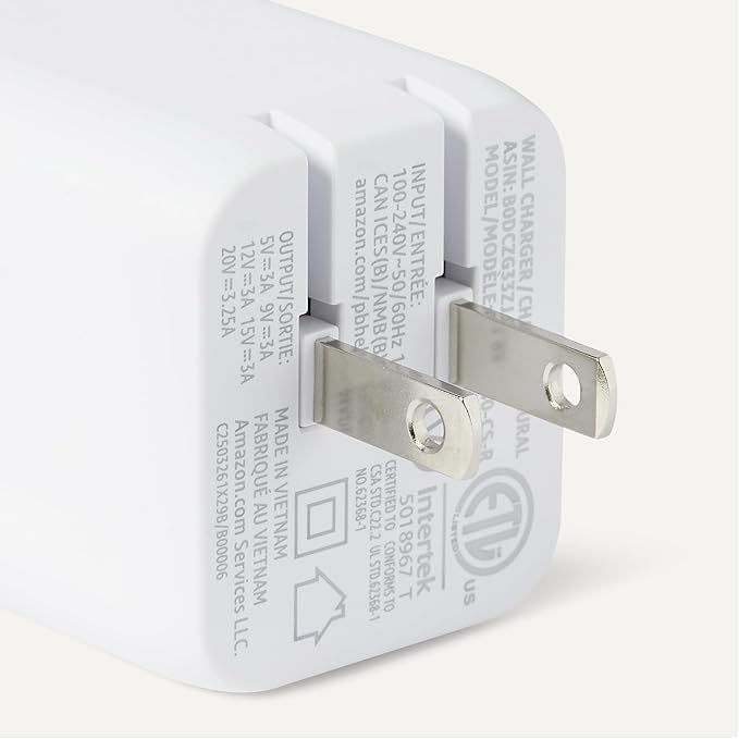 Amazon Basics Fast Charging USB C Nano GaN Wall Charger, 65W 1-Port PD 3.1 for Laptops Tablets Phones, White
