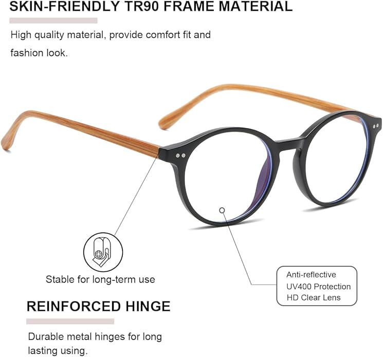 Gleyemor Blue Light Glasses for Men Women, Vintage Round Frame Computer Eyeglasses