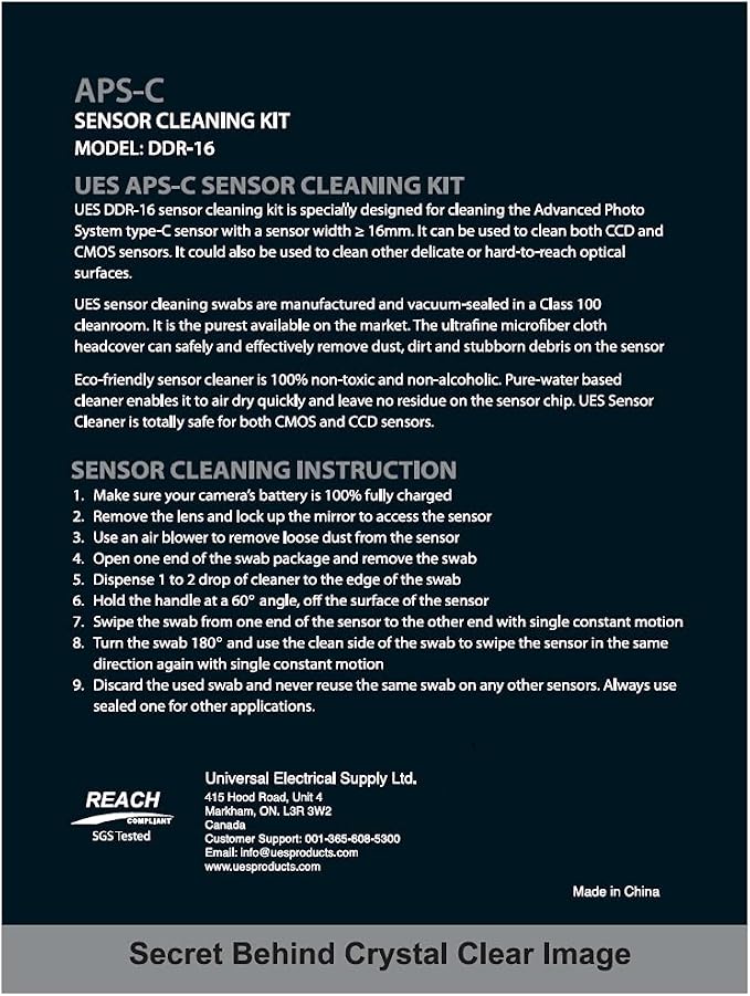 UES DDR16 APS-C Sensor Cleaning Kit for Reflex and Mirrorless Digital Camera Compatible with Sony, Nikon, Canon CCD CMOS Sensor Clean (12pcs x 16mm Swabs and 15ml Sensor Cleaner Solution) - Image 8