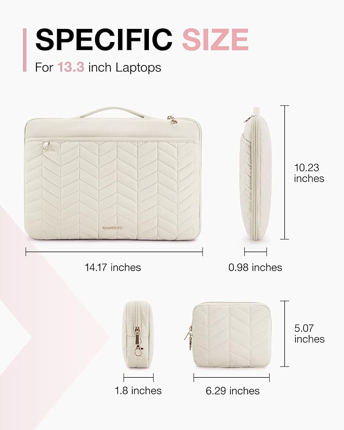 BAGSMART Laptop Case with Handle, Puffy Padded Laptop Bag Sleeve for Women, Portable MacBook Air/Pro Computer Case, 13-14 inch, Beige