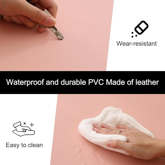Non-Slip Desk Pad,Desk mat,Waterproof PU Leather Desk Pad,Laptop Desk Writing Pad for Office and Home (Pink, 31.5" x 15.7")