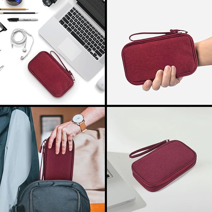 Electronic Cord Organizer Travel Case, Electronic Organizer Pouch Bag, Cable Organizer bag Pouch Electronic Accessories Case for Cable, Cord, Charger, Phone, Power Bank, Earphone (Wine Red)