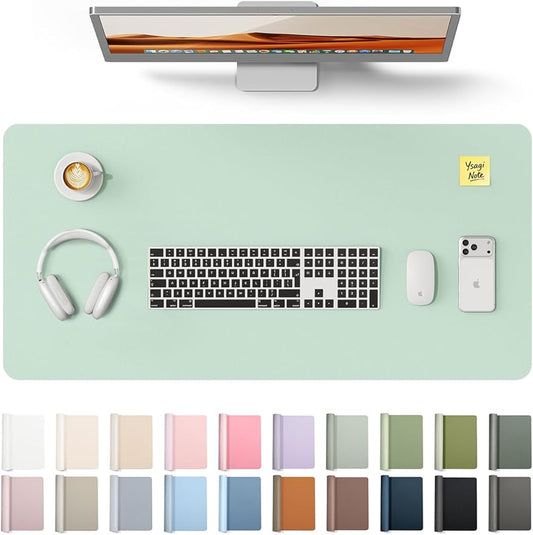YSAGi Leather Desk Protector, Office Mat, Large Mouse Mat, Non-Slip PU Leather Blotter, Laptop Desk Pad, Waterproof Writing Pad for Office and Home (Pale Green, 35.4" x 17")