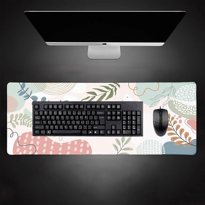 Green Pink Desk Mat, Colorful Abstract Boho Large Computer Extended Mouse Pad Cute, Desk Pad, Long Mousepad for Laptop, Non Slip Writing Pad for School Office Home, 31.5x11.8 in