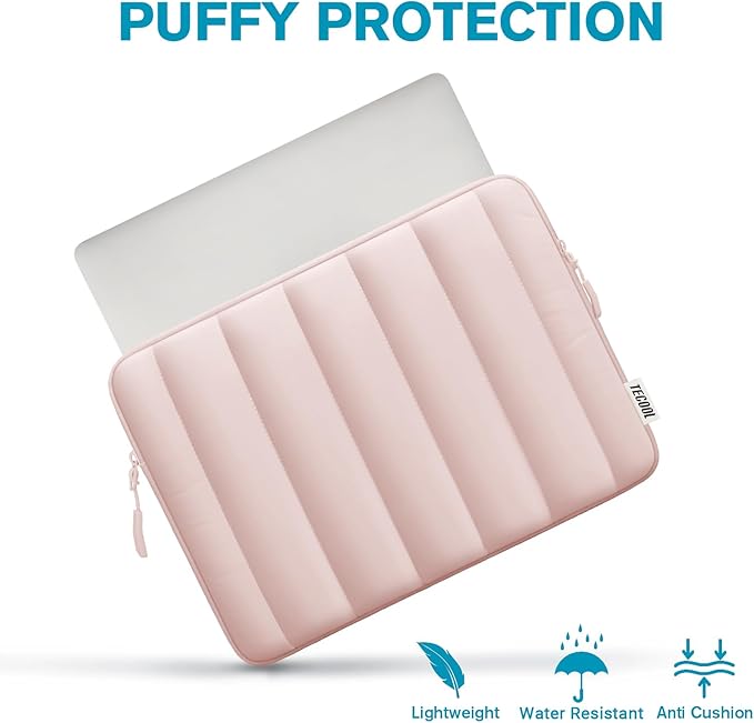 TECOOL Puffy Laptop Case 16 inch,Laptop Sleeve 16 inch for MacBook Pro 16 M5 M4 M3,16 Lenovo Thinkpad HP Acer Asus Dell Chromebook,Protective Waterproof 16 inch Sleeve Notebook with Small Case,Pink