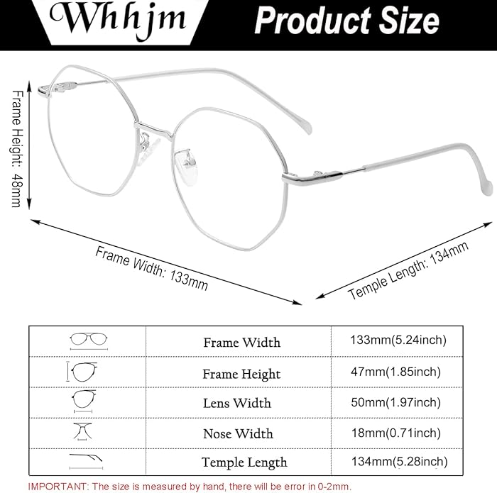 Polygon Blue Light Blocking Glasses for Women Men Retro Octagon Square Non-prescription Metal Frame Eyeglasses