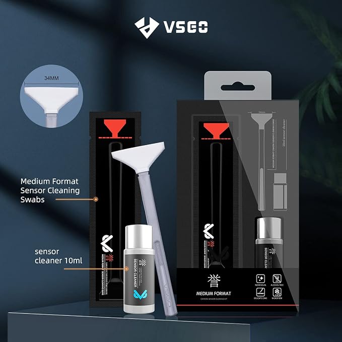 VSGO Mirrorless Camera Sensor Cleaning Kit for Meduim Format Cameras, 12pcs 34mm CMOS Swabs and 10ml Cleaner Inluded (VS-S04E) - Image 2