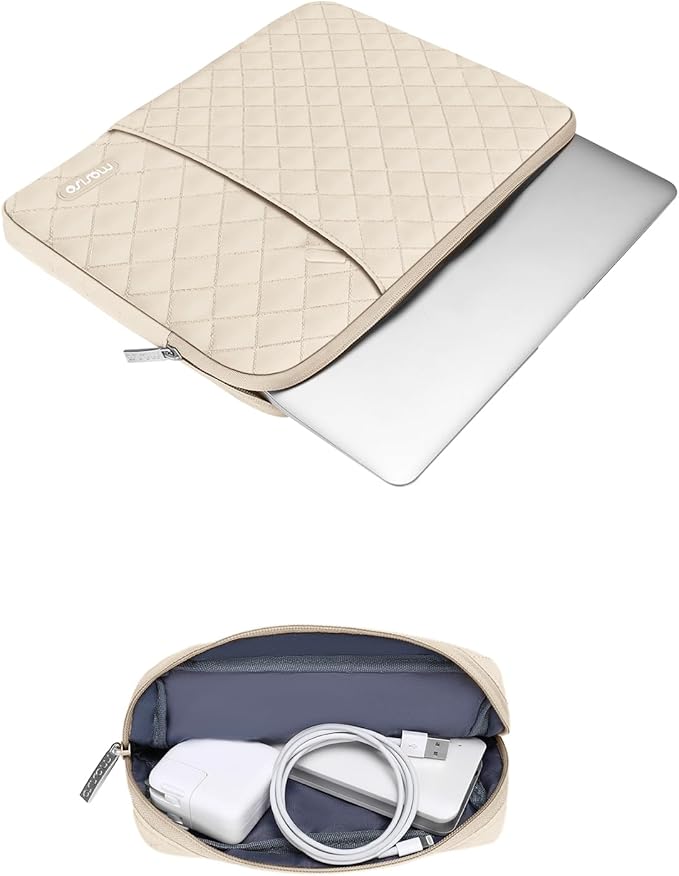 MOSISO Laptop Case 15 inch, 15 inch Laptop Sleeve Compatible with MacBook Air M4 M3 M2 2025 2024 2023, Dell XPS Plus, Square Quilted Vertical Computer Bag with Pocket&Small Case, Sand