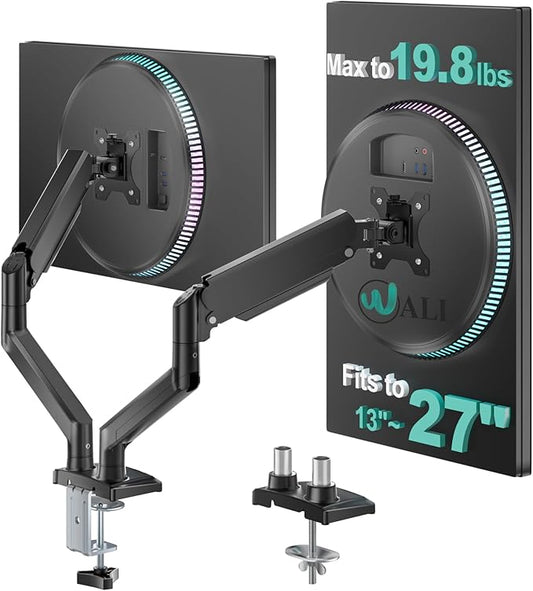 WALI Dual Monitor Mount for 13-27 inch Screens, Dual Monitor Arms for 2 Monitors Holds 19.8 lbs, Adjustable Dual Monitor Stand for Desk, VESA Mount 75x75/100x100mm (GSMP002), Black
