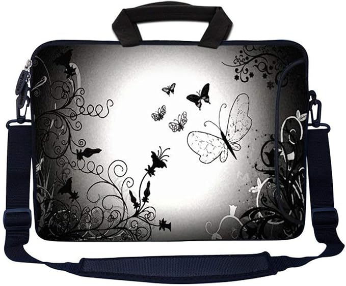 LSS 17-17.3" Laptop Sleeve Bag Compatible with Acer, Asus, Dell, HP, Sony, and More | Carrying Case Pouch w/Handle & Adjustable Shoulder Strap,Dark Contrast Fade Butterfly