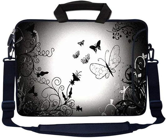 LSS 17-17.3" Laptop Sleeve Bag Compatible with Acer, Asus, Dell, HP, Sony, and More | Carrying Case Pouch w/Handle & Adjustable Shoulder Strap,Dark Contrast Fade Butterfly
