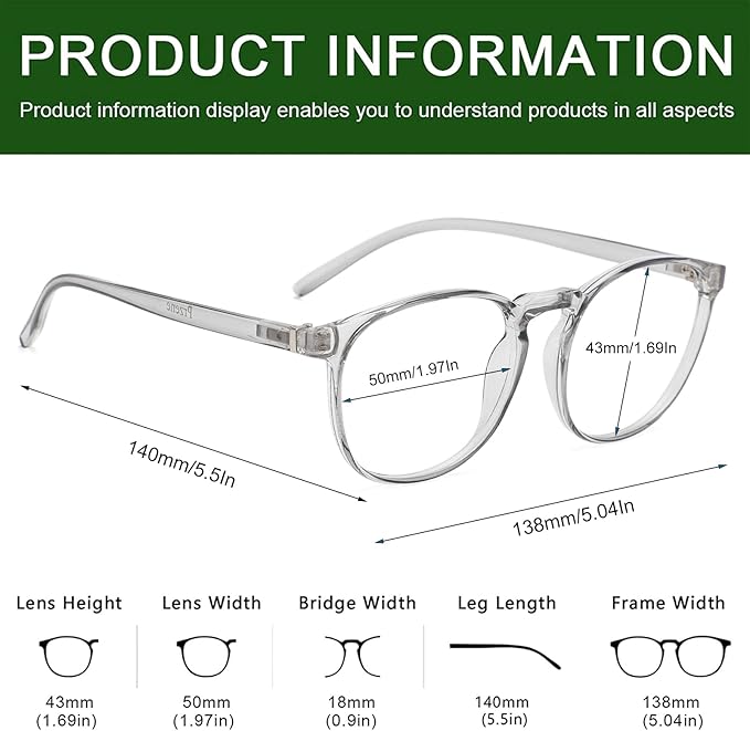 Przene 3 Pack Blue Light Blocking Glasses Women/Men,Retro Round Computer Glasses Anti Eye Strain/UV/Glare, Gaming Glasses. (Black/Crystal/Grey)