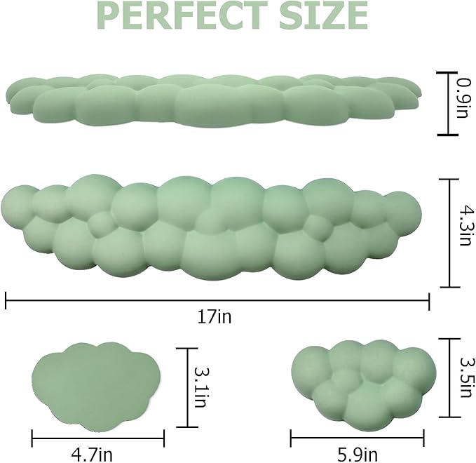Cloud Wrist Rest Keyboard, PU Leather Memory Foam Wrist Rest for Computer Keyboard, Ergonomic Keyboard Wrist Rest and Cute Mouse Wrist Rest for Gaming,Office,Computer,Typing Pain Relief,Pastel Green