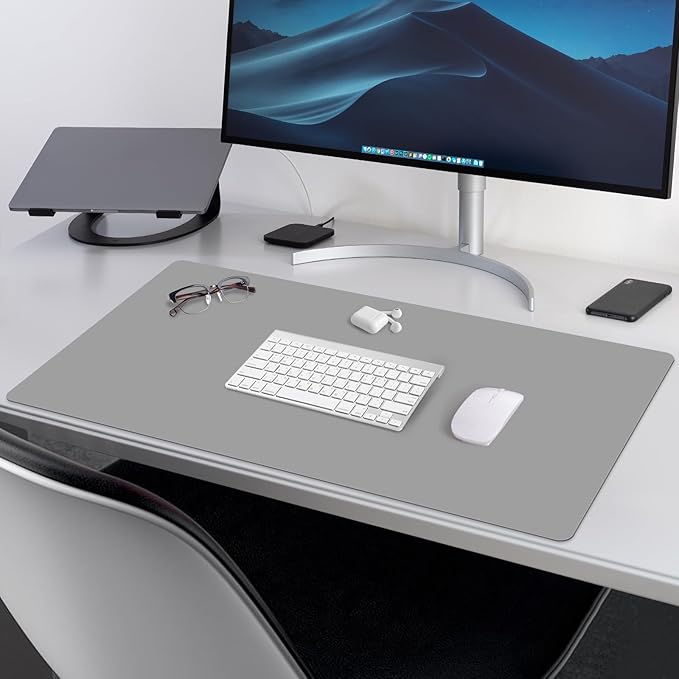 Large Office Leather Desk Mat, Large Mouse and Keyboard Pad, Laptop Pad, Desktop Protector(Gray, 31.5 in. x 15.7 in.)